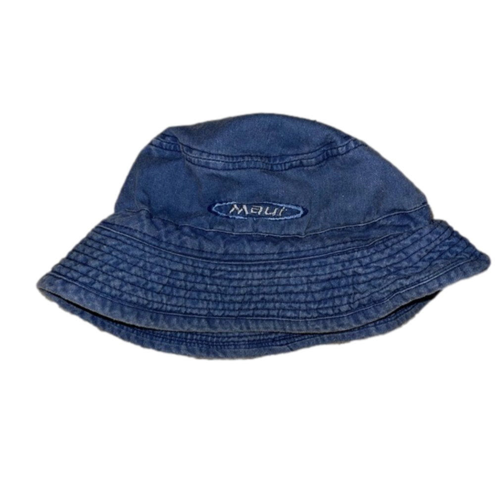1990's vintage bucket hat Hawaiian headwear denim with navy Maui design CHILD L